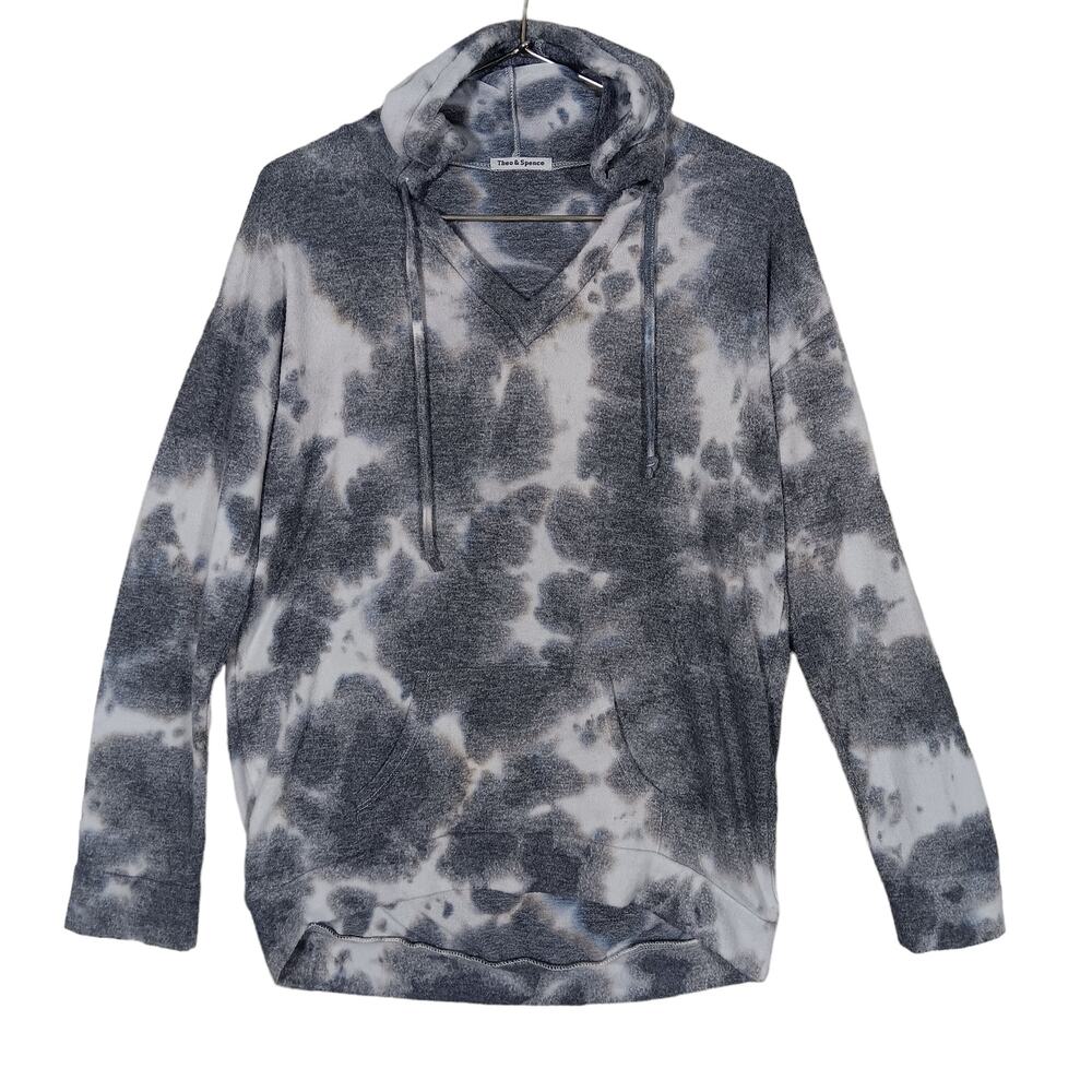 Theo & Spence Marble Tie Dye Hoodie Sweatshirt Size Small Gray Long Sleeve NWOT